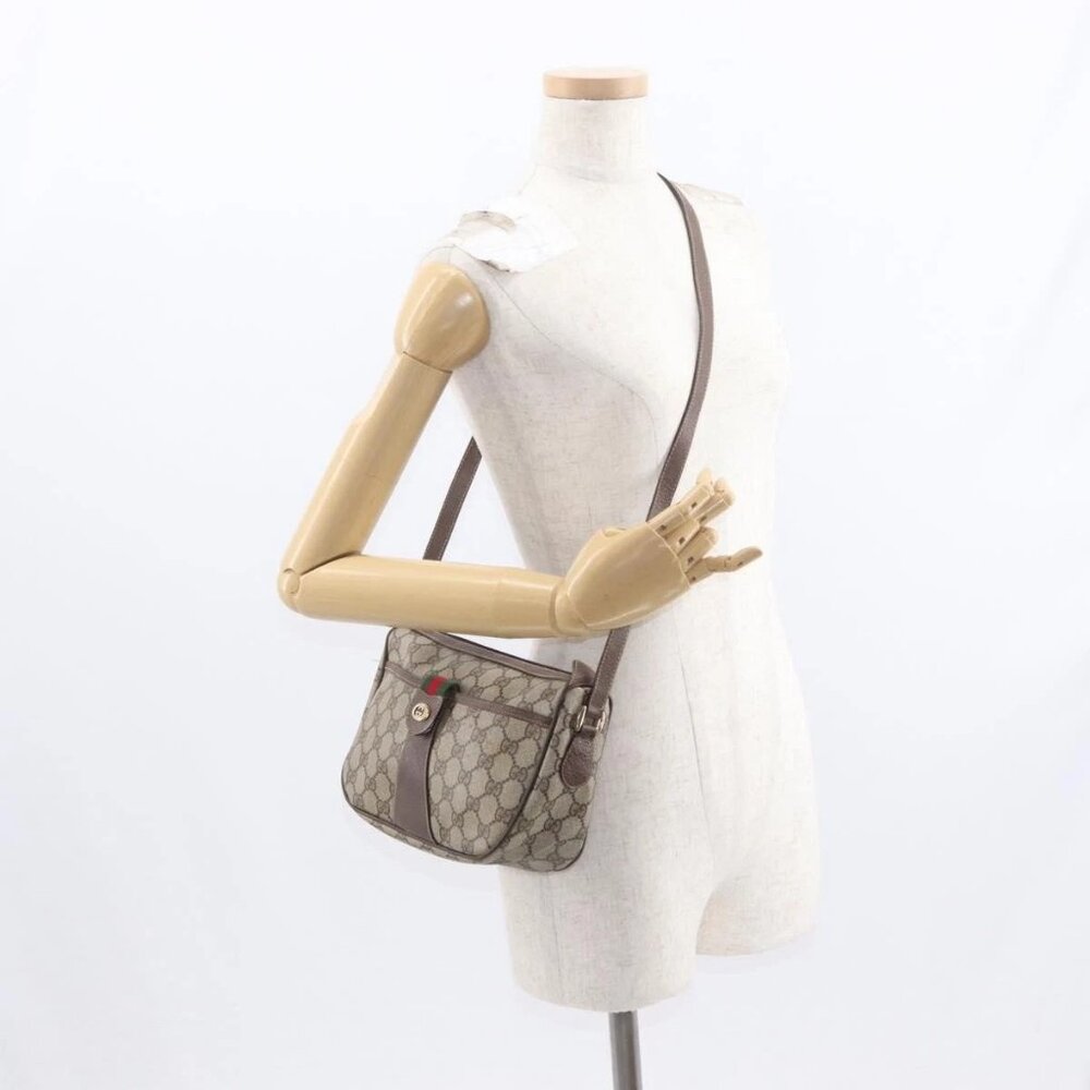 GUCCI GG Supreme Web Sherry Line Bag PVC Beige Gold